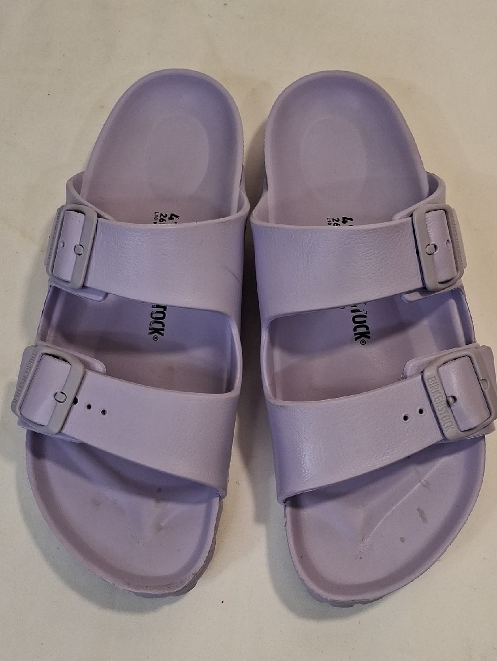 Birkenstock Classic Women's Double-Strap Lilac Synthetic Slide Sandals.